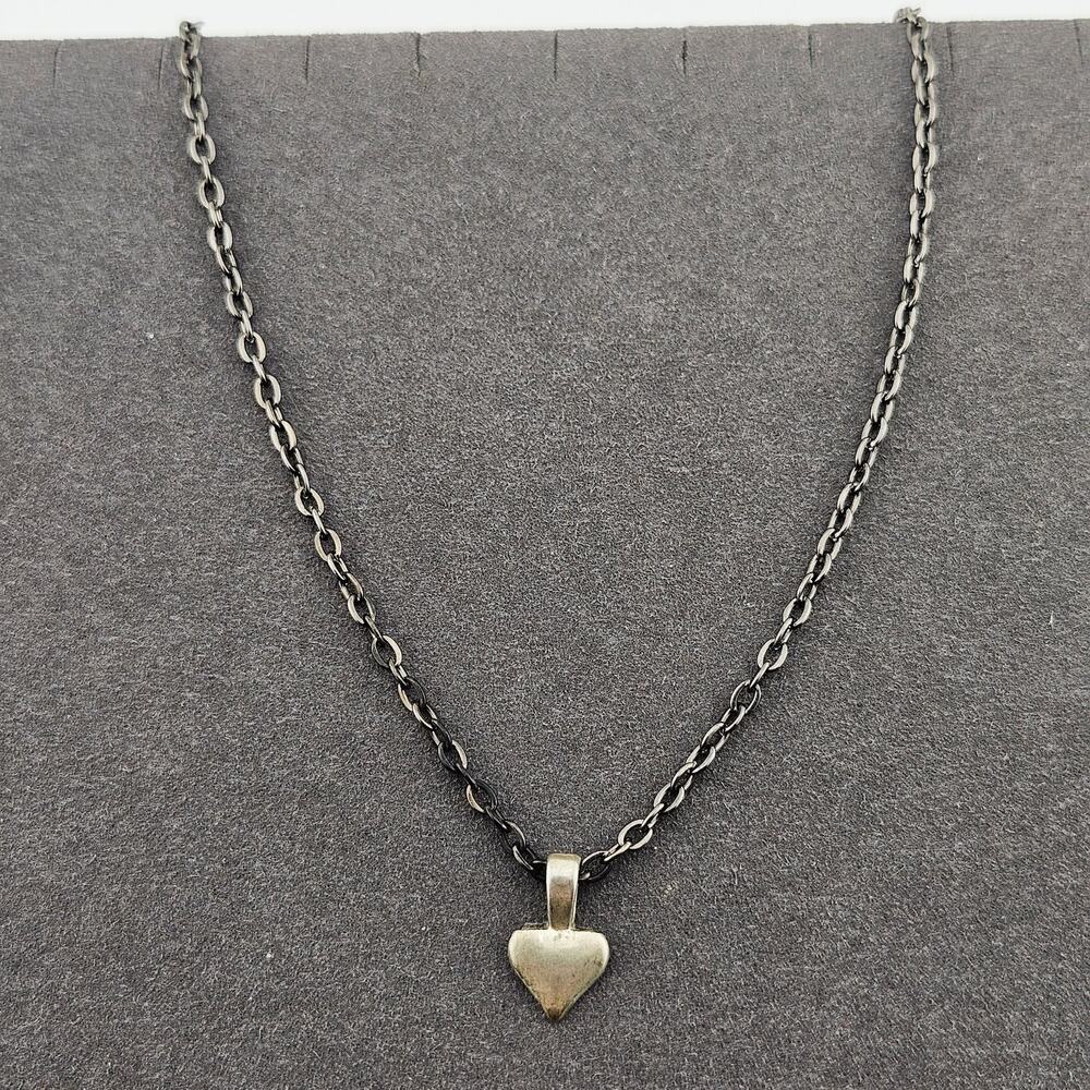 Black Tone Metallic Chain Necklace Silver Tone Spade Drop Charm Minimalist